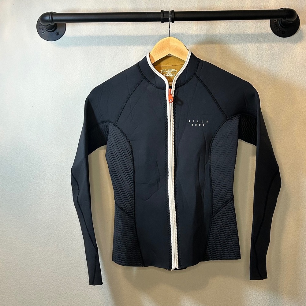 Billabong Surf Capsule Recycler Wetsuit Jacket Black Orange Zip Women 8 0562